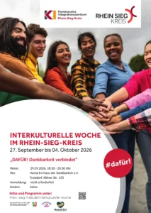 Plakat zur Veranstaltung DAFÜR! Dankbarkeit verbindet von Hamd Evi Haus der Dankbarkeit e.V. bei der Woche 2026 in Troisdorf
